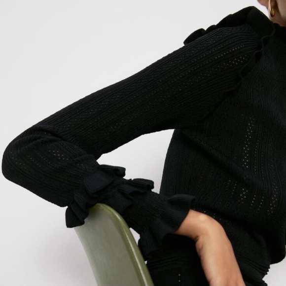 Zara Black Ruffle Knit Sweater Dress S - Picture 3 of 6